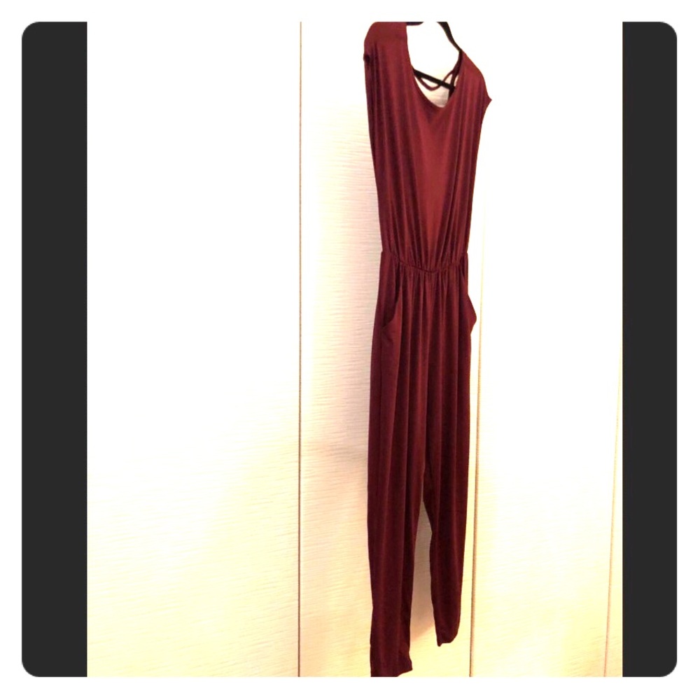 UO Wine Junpsuit w/ Pockets & Low Back-Size M